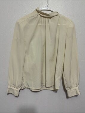 Vintage Pendleton Women's Cream High-Neck Long Sleeve Blouse Sz 6 Office Chic